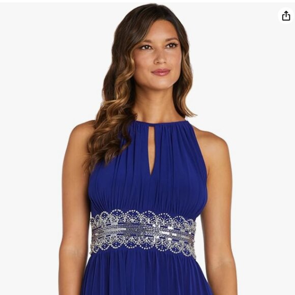 R&M Richards Women's Embellished Front Slit Gathered Halter Dress Size 8 Petite - Picture 2 of 9